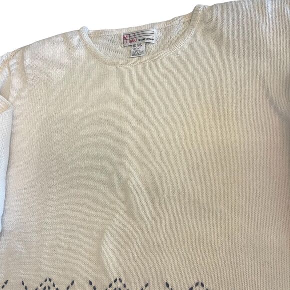 Womens Scandi Nordic Embroidered Ivory Sweater Sz M Rustic Cabincore Cozy VTG - Picture 13 of 16